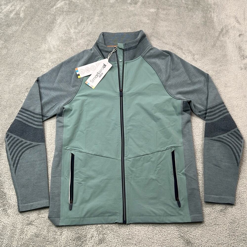 NEW Smartwool S Men's Intraknit Active Full Zip Merino Wool Green Lead Sweater